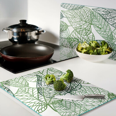 Chopping board glass Leaves in different shades of green