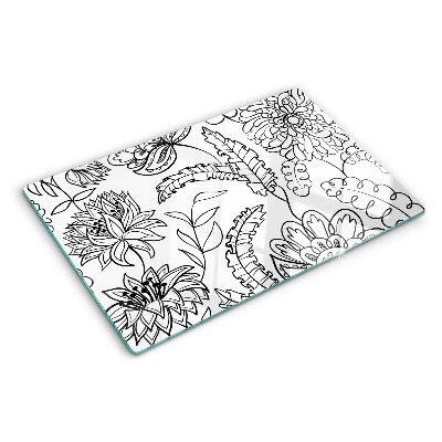 Glass chopping board Floral doodle pattern