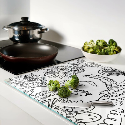 Glass chopping board Floral doodle pattern