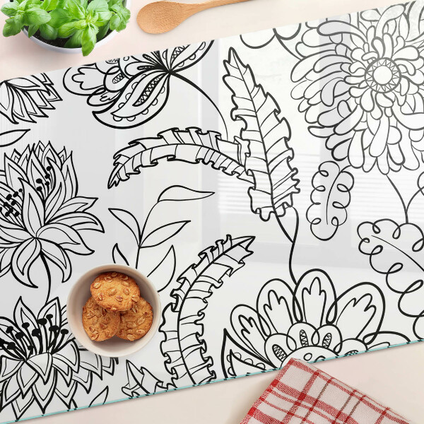 Glass chopping board Floral doodle pattern