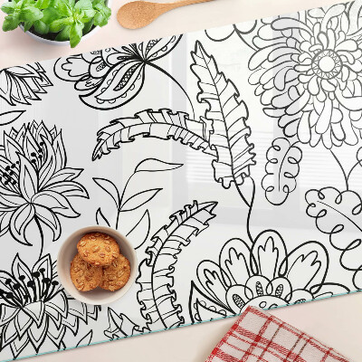 Glass chopping board Floral doodle pattern