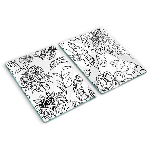 Glass chopping board Floral doodle pattern