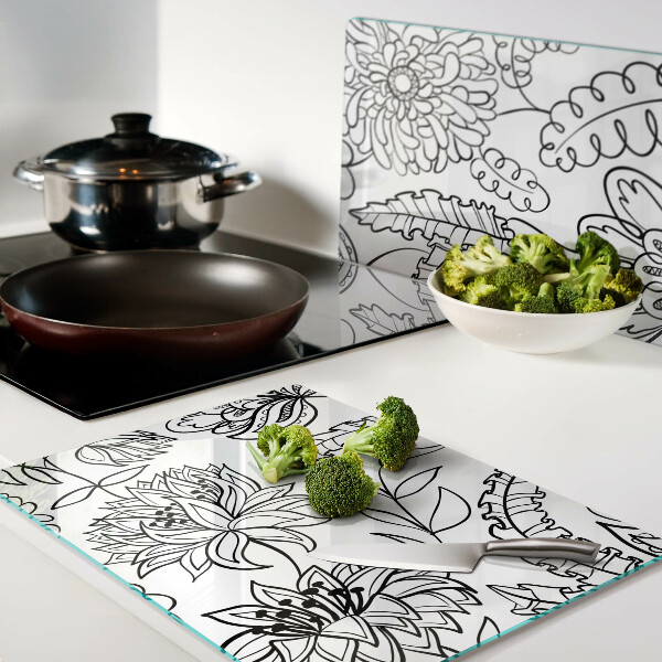 Glass chopping board Floral doodle pattern