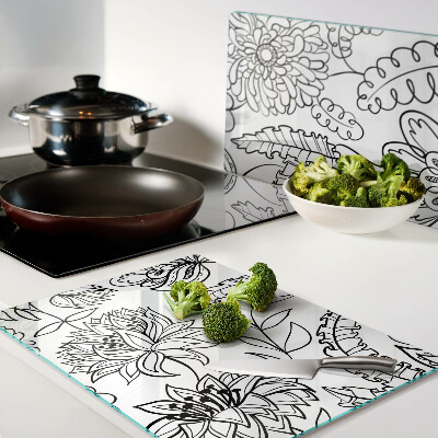 Glass chopping board Floral doodle pattern