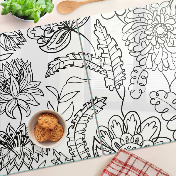 Glass chopping board Floral doodle pattern
