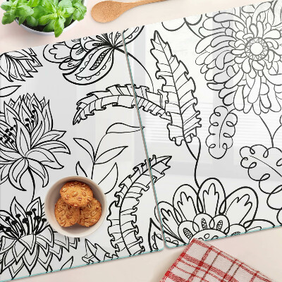 Glass chopping board Floral doodle pattern
