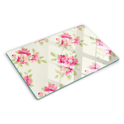 Chopping board glass Flowers in shades of pink