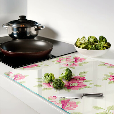 Chopping board glass Flowers in shades of pink
