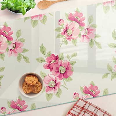 Chopping board glass Flowers in shades of pink