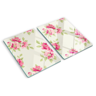 Chopping board glass Flowers in shades of pink
