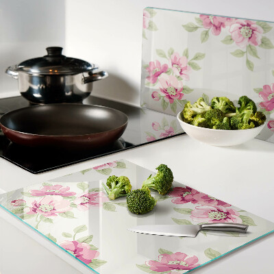 Chopping board glass Flowers in shades of pink
