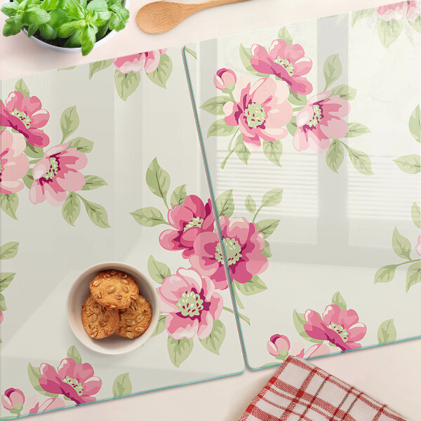 Chopping board glass Flowers in shades of pink