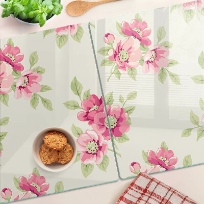 Chopping board glass Flowers in shades of pink