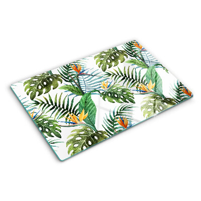 Glass chopping board Tropical leaves and flowers