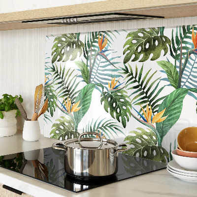 Glass chopping board Tropical leaves and flowers