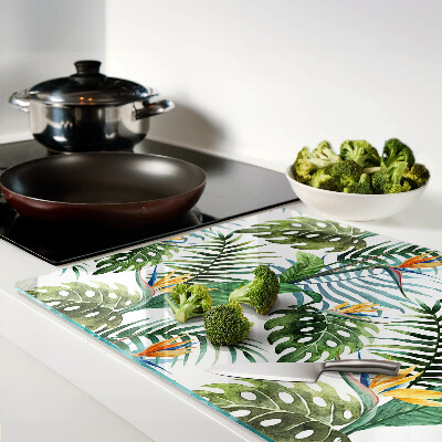 Glass chopping board Tropical leaves and flowers