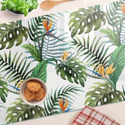 Glass chopping board Tropical leaves and flowers