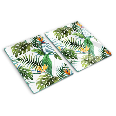 Glass chopping board Tropical leaves and flowers