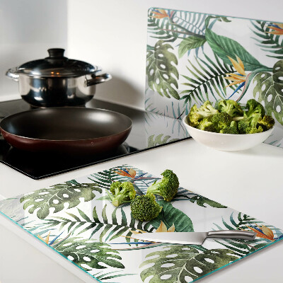 Glass chopping board Tropical leaves and flowers