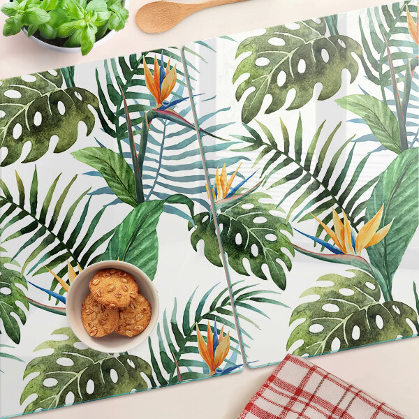 Glass chopping board Tropical leaves and flowers