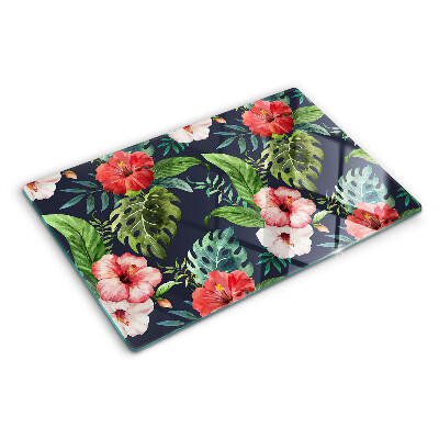Glass cutting board Tropical flowers with leaves