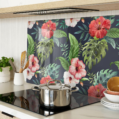 Glass cutting board Tropical flowers with leaves