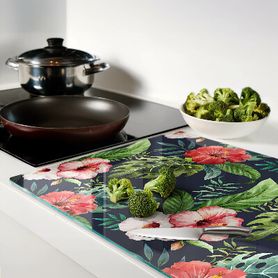 Glass cutting board Tropical flowers with leaves