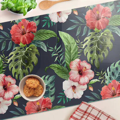 Glass cutting board Tropical flowers with leaves