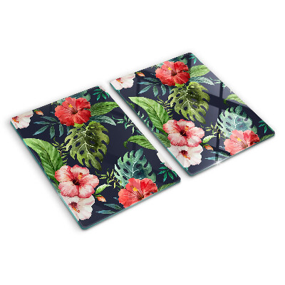 Glass cutting board Tropical flowers with leaves