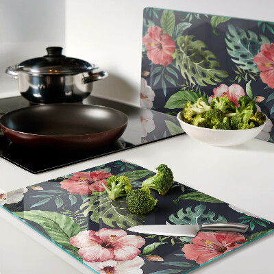 Glass cutting board Tropical flowers with leaves