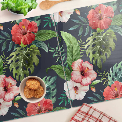Glass cutting board Tropical flowers with leaves
