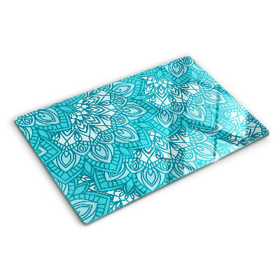 Chopping board glass Mandala pattern in shades of blue