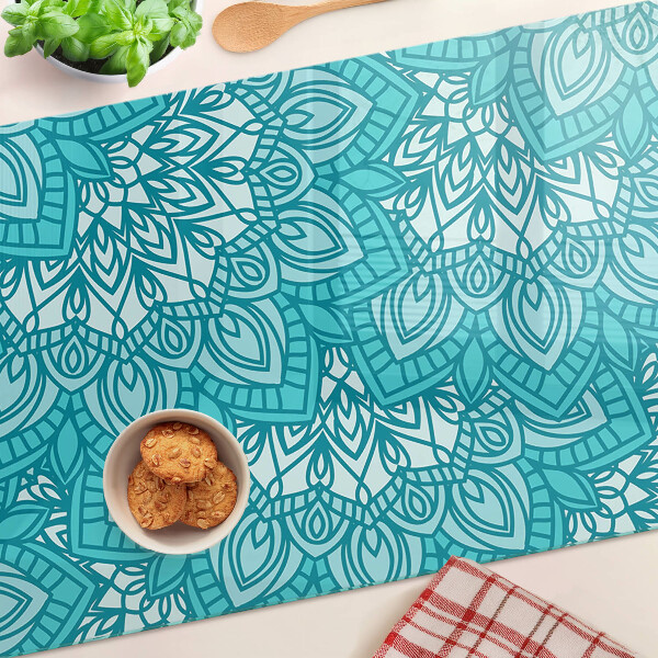 Chopping board glass Mandala pattern in shades of blue