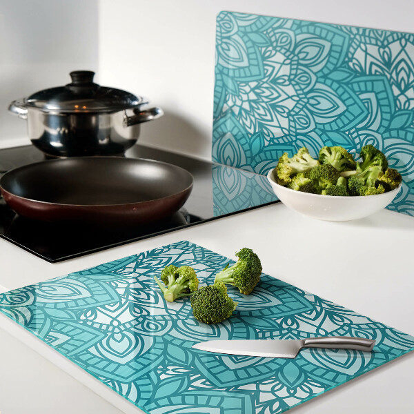 Chopping board glass Mandala pattern in shades of blue