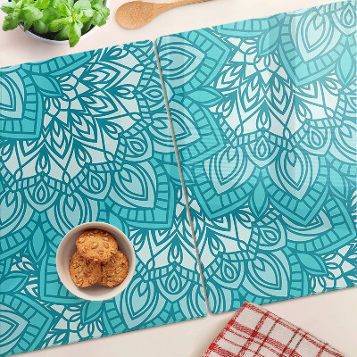 Chopping board glass Mandala pattern in shades of blue