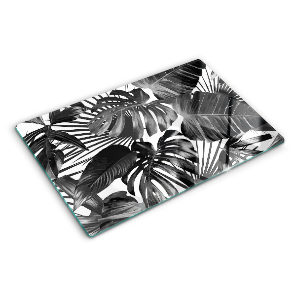 Glass cutting board Tropical leaves in black and white