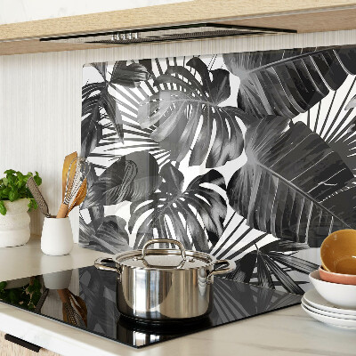 Glass cutting board Tropical leaves in black and white