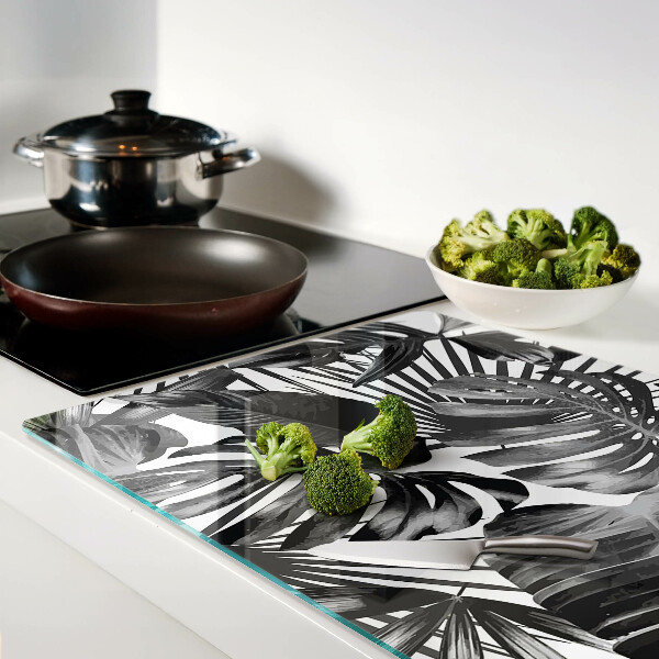 Glass cutting board Tropical leaves in black and white