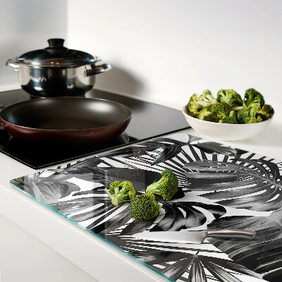 Glass cutting board Tropical leaves in black and white