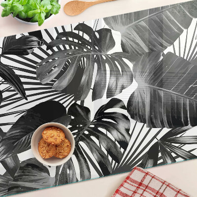 Glass cutting board Tropical leaves in black and white