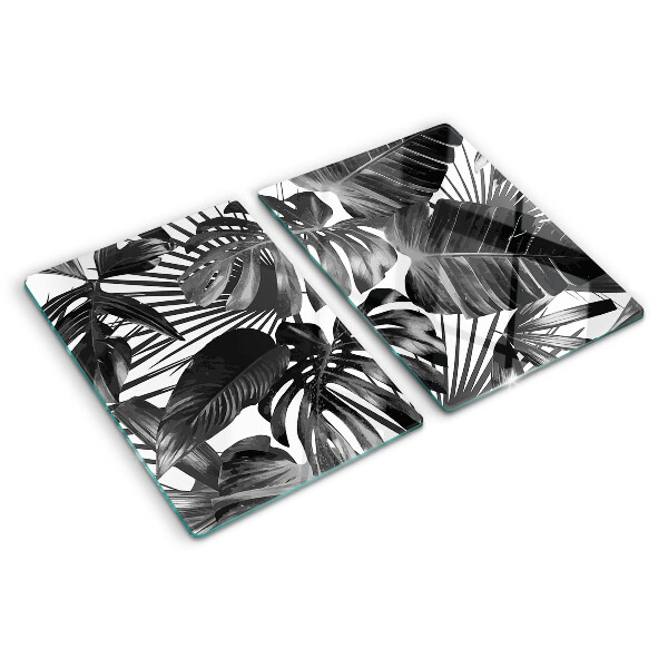 Glass cutting board Tropical leaves in black and white