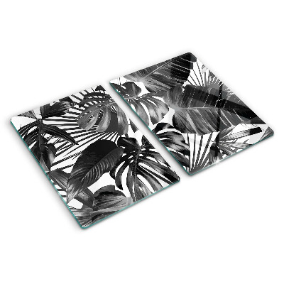 Glass cutting board Tropical leaves in black and white