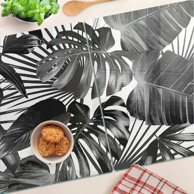 Glass cutting board Tropical leaves in black and white