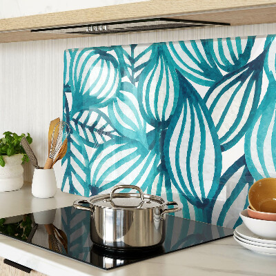 Chopping board glass Leaves in shades of turquoise