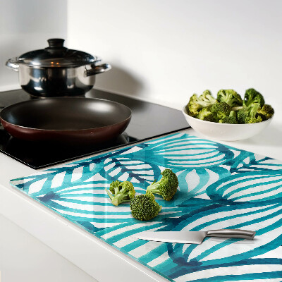 Chopping board glass Leaves in shades of turquoise