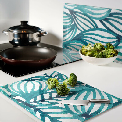 Chopping board glass Leaves in shades of turquoise