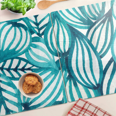 Chopping board glass Leaves in shades of turquoise