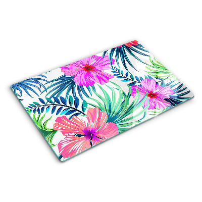 Glass chopping board Tropical floral motif