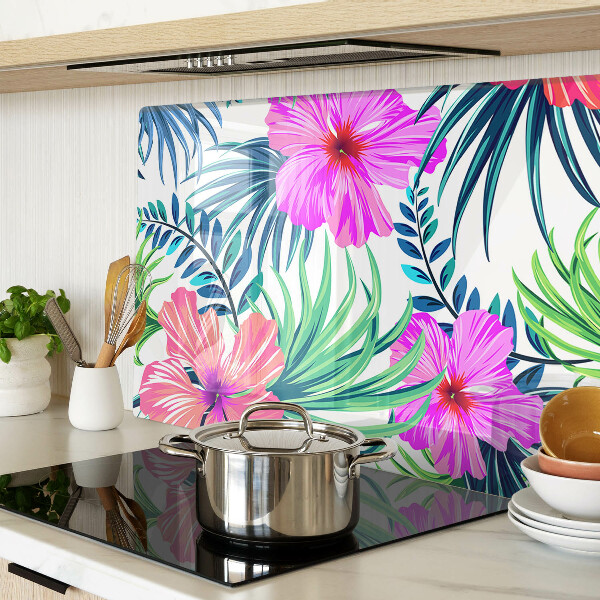 Glass chopping board Tropical floral motif