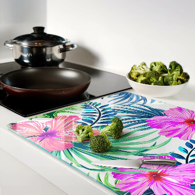 Glass chopping board Tropical floral motif
